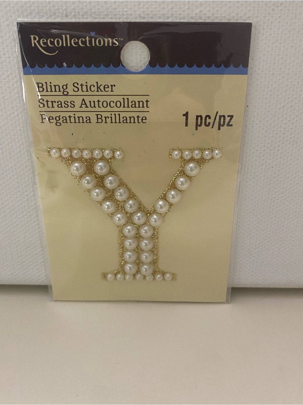 Recollections Letter Y Bling Sticker Faux Pearl Gold Glitter Monogram Craft